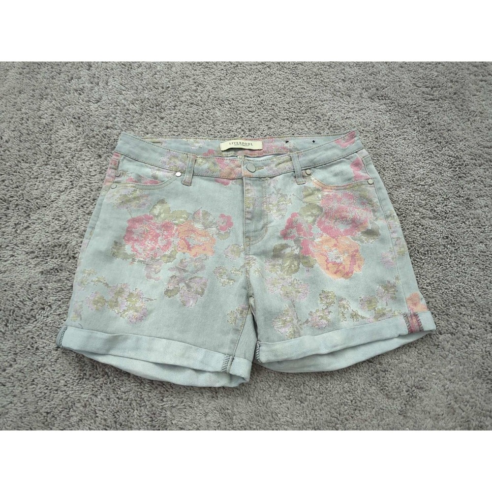 Liverpool Jeans Company Shorts Womens 8/29 Light Blue Floral Cuffed LM9068F443